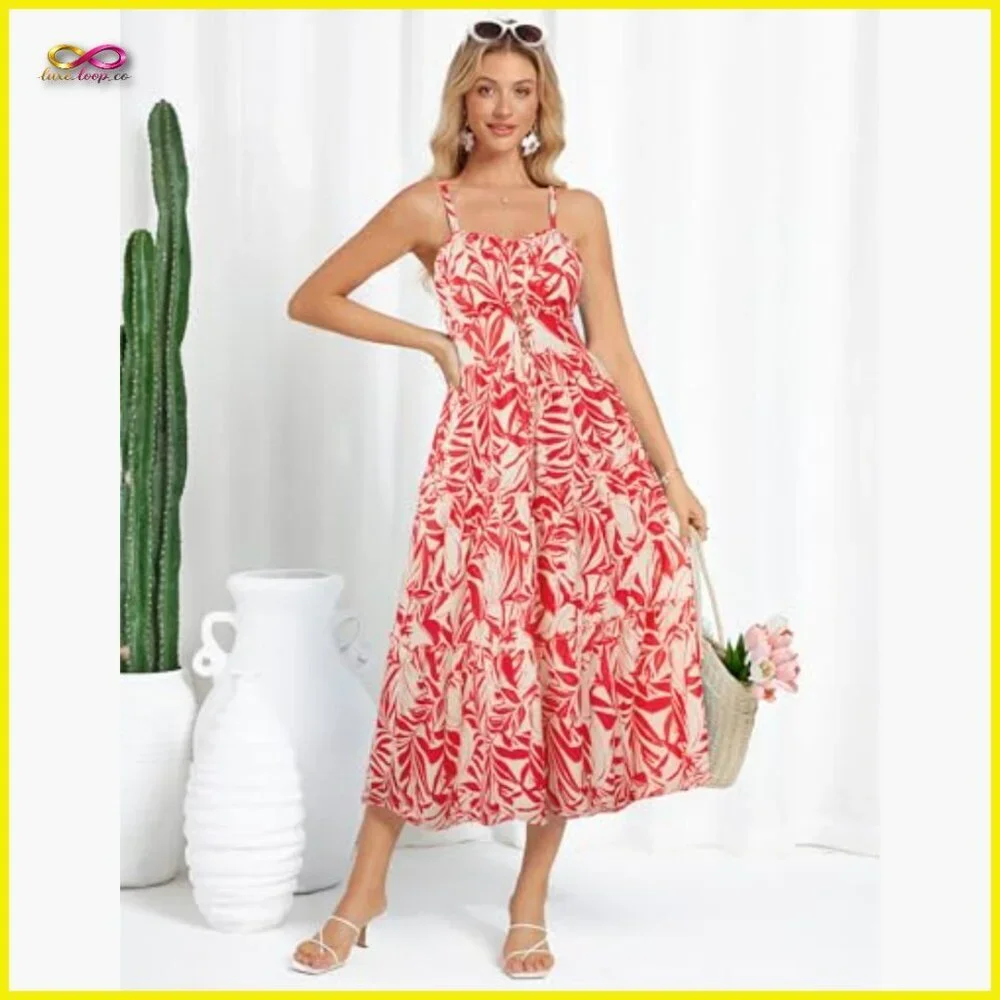 Floral Maxi Dress Boho Chic Casual Summer Beach Vacation Adjustable Straps - Picture 4 of 7